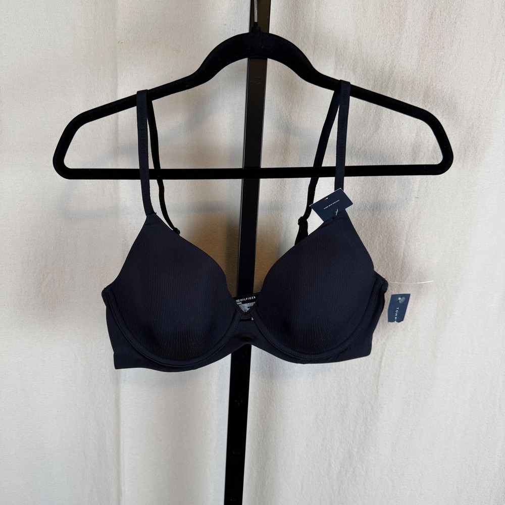 Tommy Hilfiger Women Black‎ Micro Rib Bra Lightly Lined Underwire 36C R75T630